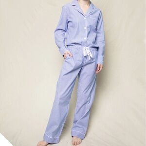 Petite Plume Women's Twill Pajama Set in French Blue Seersucker